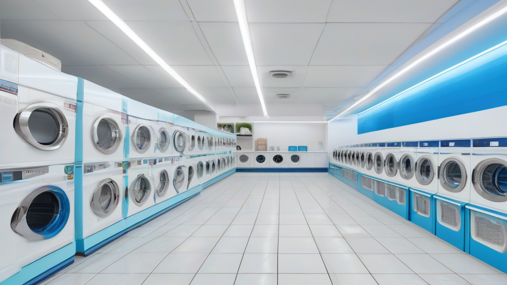 ภาพรวมภายในร้านซักรีดสมัยใหม่สไตล์ WashLover ที่มีเครื่องซักและอบเรียงรายอย่างเป็นระเบียบ